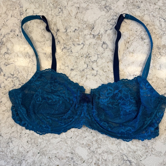 Women's Gilligan & O'Malley 38D  aqua blue lace sheer bra - Picture 3 of 14